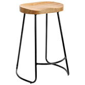 Temple &amp; Webster 66cm Premium Vintage-Style Elm Wood Barstools with Black Legs