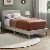 Temple &amp; Webster Oatmeal Single Logan Upholstered Kid's Bed Frame