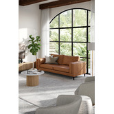 Temple &amp; Webster Tan Brahm 3 Seater Premium Faux Leather Sofa