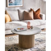 Temple &amp; Webster Anika Round Mango Wood &amp; Marble Coffee &amp; Side Table Set