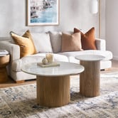 Temple &amp; Webster Anika Round Mango Wood &amp; Marble Coffee Table