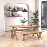 Temple &amp; Webster 6 Seater Brighton Oak Dining Table &amp; Bench Set