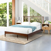 Temple &amp; Webster Warm Brown Liam Pine Wood Bed Queen