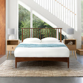 Temple &amp; Webster Warm Brown Liam Pine Wood Bed Queen