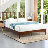 Temple &amp; Webster Warm Brown Liam Pine Wood Bed Queen