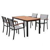 Temple &amp; Webster 4 Seater Maui Outdoor Dining Table &amp; Black Sling Chair Set