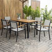 Temple &amp; Webster 6 Seater Maui Outdoor Dining Table &amp; Black Sling Chair Set