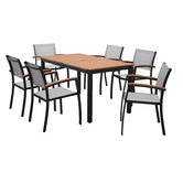 Temple &amp; Webster 6 Seater Maui Outdoor Dining Table &amp; Black Sling Chair Set