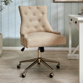 Temple &amp; Webster Beige Windsor Scoop Back Linen Office Chair
