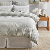 Temple &amp; Webster Sage Gingham Washed Cotton Quilt Cover Set