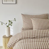 Temple &amp; Webster Chocolate Gingham Washed Cotton Quilt Cover Set