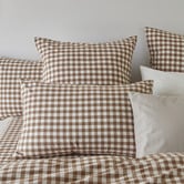 Temple &amp; Webster Chocolate Gingham Washed Cotton Quilt Cover Set