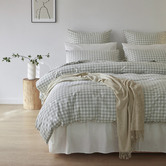 Temple &amp; Webster Sage Gingham Washed Cotton Quilt Cover Set