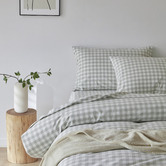 Temple &amp; Webster Sage Gingham Washed Cotton Quilt Cover Set