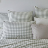 Temple &amp; Webster Sage Gingham Washed Cotton Quilt Cover Set