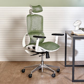 Temple &amp; Webster White &amp; Green Elite Ergonomic Office Chair with Headrest