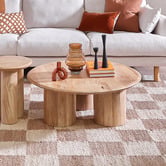 Temple &amp; Webster Clover Pillar Leg Round Mango Wood Coffee Table