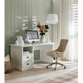 Temple &amp; Webster Hamptons Office Desk &amp; Beige Windsor Scoop Back Office Chair Set