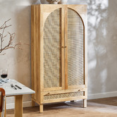 Temple &amp; Webster Anya Mango Wood &amp; Rattan Cupboard