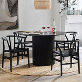 Temple &amp; Webster 4 Seater Black Anika Dining Table &amp; Hans Wegner Replica Chair Set