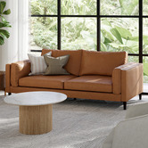 Temple &amp; Webster Tan Brahm 3 Seater Premium Faux Leather Sofa