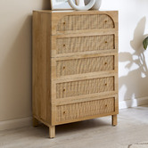 Temple &amp; Webster Natural Anya Mango Wood &amp; Rattan 5 Drawer Chest