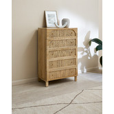 Temple &amp; Webster Natural Anya Mango Wood &amp; Rattan 5 Drawer Chest