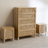Temple &amp; Webster Natural Anya Mango Wood &amp; Rattan 5 Drawer Chest