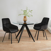Temple &amp; Webster Black Krystoffer Velvet Swivel Dining Chairs