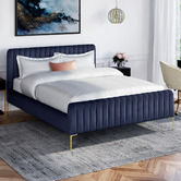 Temple &amp; Webster Navy Emily Velvet Bed