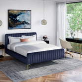 Temple &amp; Webster Navy Emily Velvet Bed
