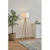 Temple &amp; Webster Carla Rubberwood Tripod Floor Lamp