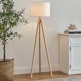 Temple &amp; Webster Carla Rubberwood Tripod Floor Lamp