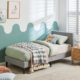 Temple &amp; Webster Grey Single Logan Upholstered Kid's Bed Frame