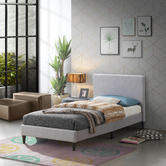 Temple &amp; Webster Grey Single Logan Upholstered Kid's Bed Frame