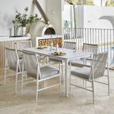 Temple &amp; Webster 6 Seater Amalfi Aluminium Outdoor Dining Table &amp; White Chair Set