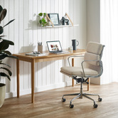 Temple &amp; Webster Dion Herringbone 2 Drawer Oak Wood Desk