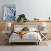 Temple &amp; Webster Beige Logan Upholstered Bed Frame