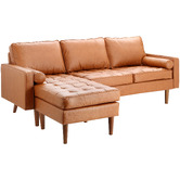Temple &amp; Webster Tan Stockholm Faux Leather Reversible Chaise Sofa