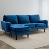 Temple &amp; Webster Stockholm Velvet 3 Seater Sofa with Reversible Chaise