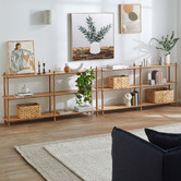 Temple &amp; Webster Natural Banjo 3 Tier Long Bookshelf Set