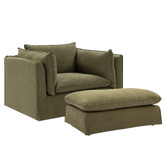 Temple &amp; Webster Jude Oversized Slipcover Armchair &amp; Ottoman Set