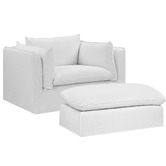 Temple &amp; Webster Jude Oversized Slipcover Armchair &amp; Ottoman Set