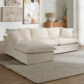 Temple &amp; Webster Cream Softy Premium 3 Seater Slipcover Sofa with Chaise