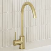 Temple &amp; Webster Clovelly Brushed Gold PVD Gooseneck Kitchen Sink Mixer