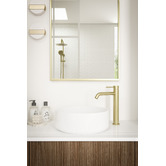 Temple &amp; Webster Clovelly Brushed Gold Curved Tall Basin Mixer