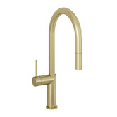 Temple &amp; Webster Clovelly Brushed Gold PVD Gooseneck Pull-Out Kitchen Sink Mixer