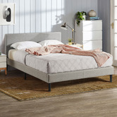 Temple &amp; Webster Light Grey Laybell Fabric Bed with Headboard