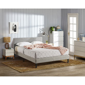 Temple &amp; Webster Light Grey Laybell Fabric Bed with Headboard