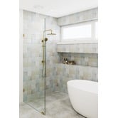 Temple &amp; Webster Clovelly Brushed Gold Round Gooseneck Twin Shower